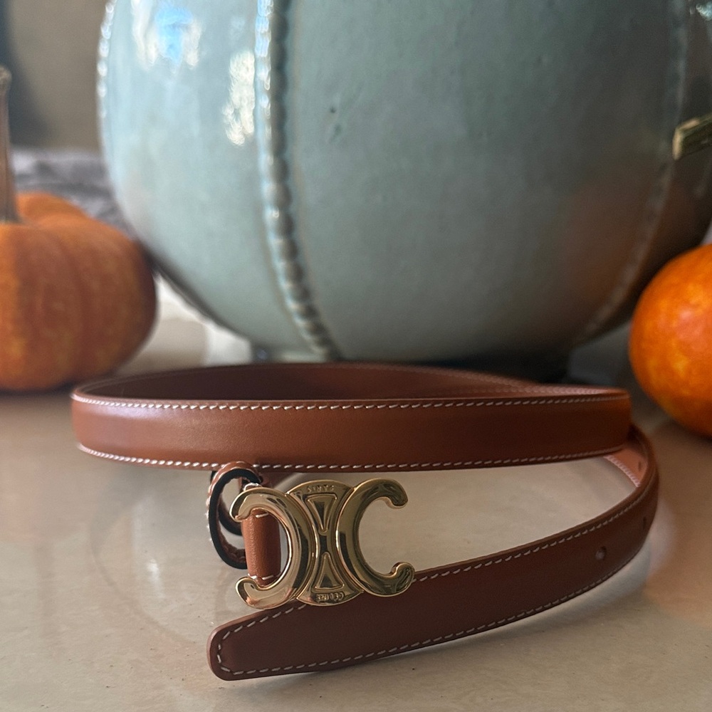 Brown Leather Belt with Gold Buckle 37”